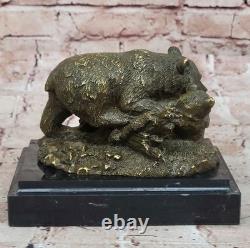 Bear and Bear Cub Sculpture Barye Signed Bronze Art Figurine by Faune