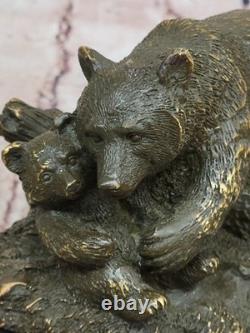Bear and Bear Cub Sculpture Barye Signed Bronze Art Figurine by Faune