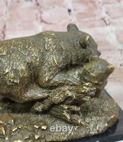 Bear and Bear Cub Sculpture Barye Signed Bronze Art Figurine by Faune