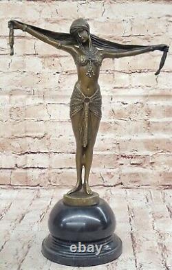 Beautiful 1920's Art Deco Nouveau Dancer Signed Chiparus Pure Bronze Statue Art