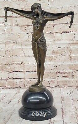 Beautiful 1920's Art Deco Nouveau Dancer Signed Chiparus Pure Bronze Statue Art