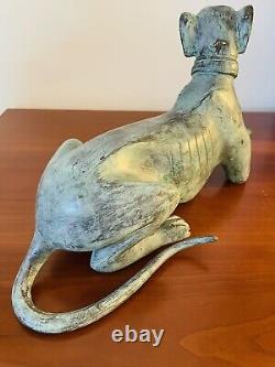 Beautiful Art Deco Bronze Sculpture of a Lying Greyhound with Green Patina