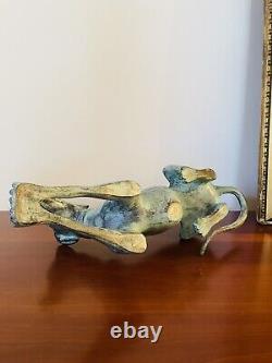 Beautiful Art Deco Bronze Sculpture of a Lying Greyhound with Green Patina