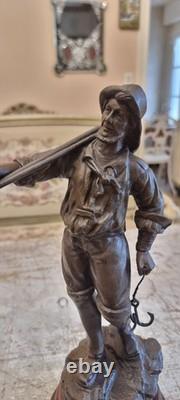Beautiful Art Nouveau Statue of Fisherman signed by George Omer