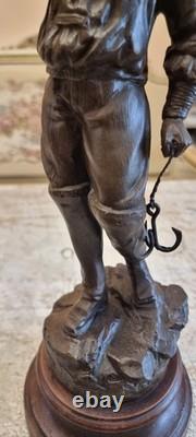Beautiful Art Nouveau Statue of Fisherman signed by George Omer