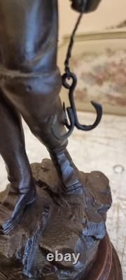 Beautiful Art Nouveau Statue of Fisherman signed by George Omer