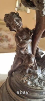 Beautiful Art Nouveau Statue of Woman and Cherub Signed by Rousseau, Sculpture