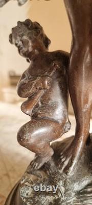 Beautiful Art Nouveau Statue of Woman and Cherub Signed by Rousseau, Sculpture
