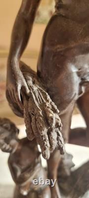 Beautiful Art Nouveau Statue of Woman and Cherub Signed by Rousseau, Sculpture