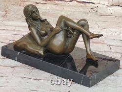 Beautiful Gilded Bronze Sculpture Art Nouveau Signed Figure Statue Nude Girl Decor