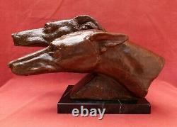 Bertin Animal Sculpture Art Deco Head Dog Grey Bronze Patina Animal