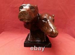Bertin Animal Sculpture Art Deco Head Dog Grey Bronze Patina Animal