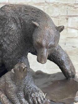 Big Polar Bear With Cub Bronze Sculpture Art Deco Statue Figure Deco