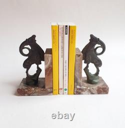 Binmoran Bookends Animal Sculpture Ibex Bronze Signed Art Deco