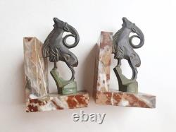 Binmoran Bookends Animal Sculpture Ibex Bronze Signed Art Deco