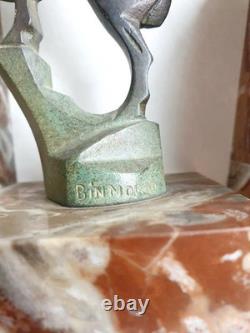 Binmoran Bookends Animal Sculpture Ibex Bronze Signed Art Deco