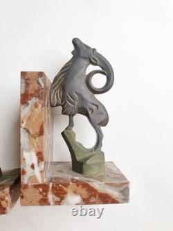 Binmoran Bookends Animal Sculpture Ibex Bronze Signed Art Deco