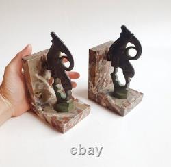 Binmoran Bookends Animal Sculpture Ibex Bronze Signed Art Deco