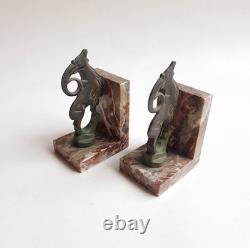 Binmoran Bookends Animal Sculpture Ibex Bronze Signed Art Deco