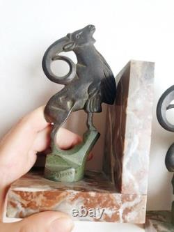 Binmoran Bookends Animal Sculpture Ibex Bronze Signed Art Deco
