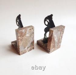 Binmoran Bookends Animal Sculpture Ibex Bronze Signed Art Deco