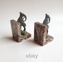 Binmoran Bookends Animal Sculpture Ibex Bronze Signed Art Deco