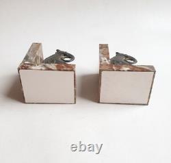 Binmoran Bookends Animal Sculpture Ibex Bronze Signed Art Deco