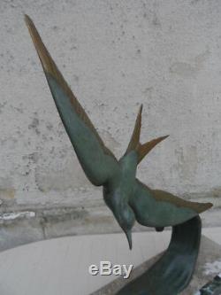 Bird Tern Swallow Sea Bronze Art Deco Sculpture (rochard, Lemonnier)