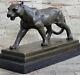 Black Art Deco Bronze Sculpture Panther Animal Statue Jaguar Figurine Leopard