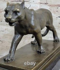Black Art Deco Bronze Sculpture Panther Animal Statue Jaguar Figurine Leopard