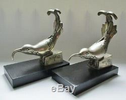 Bookend Sculpture Art Deco Bronze And Silver In 1925 Signed Marble Birds