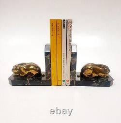 Bookends Animal Sculpture Rabbit Signed Lucien Alliot Said Luc Bronze Art