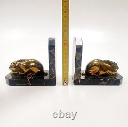 Bookends Animal Sculpture Rabbit Signed Lucien Alliot Said Luc Bronze Art