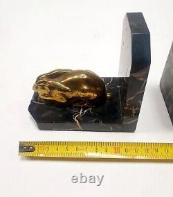 Bookends Animal Sculpture Rabbit Signed Lucien Alliot Said Luc Bronze Art