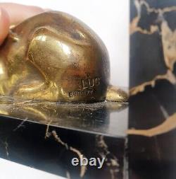 Bookends Animal Sculpture Rabbit Signed Lucien Alliot Said Luc Bronze Art