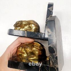 Bookends Animal Sculpture Rabbit Signed Lucien Alliot Said Luc Bronze Art