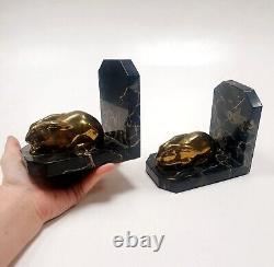 Bookends Animal Sculpture Rabbit Signed Lucien Alliot Said Luc Bronze Art