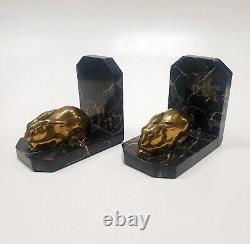 Bookends Animal Sculpture Rabbit Signed Lucien Alliot Said Luc Bronze Art