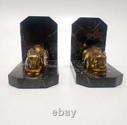 Bookends Animal Sculpture Rabbit Signed Lucien Alliot Said Luc Bronze Art