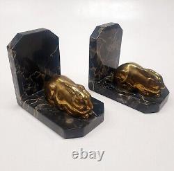 Bookends Animal Sculpture Rabbit Signed Lucien Alliot Said Luc Bronze Art