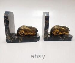 Bookends Animal Sculpture Rabbit Signed Lucien Alliot Said Luc Bronze Art