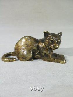 Bourcart Ancienne Petite Sculpture Bronze Cat Layer Epoque Art Deco Signe