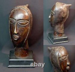 Breathtaking African Art: Superb Antique Bronze Sculpture Face Bust Head 4.7kg 35cm