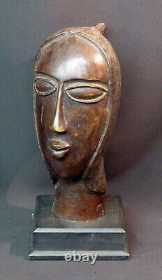 Breathtaking African Art: Superb Antique Bronze Sculpture Face Bust Head 4.7kg 35cm