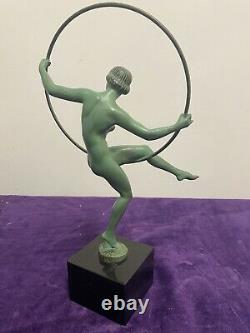 Briand Sculpture Bronze Dancer Au Cerceau Art Deco Edition Max Leverrier