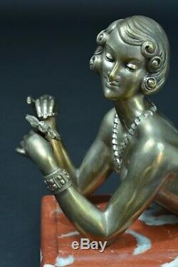 Bronze Age Art Deco Elegant Young Woman Naked Portrait Cabaret H. Molins