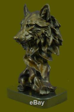 Bronze Animal Violent Wolf Head Art Statue Marble Figurine Art