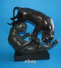 Bronze Animalier Sculpture of Panthers Art Deco 28cm h