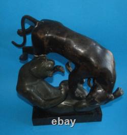 Bronze Animalier Sculpture of Panthers Art Deco 28cm h