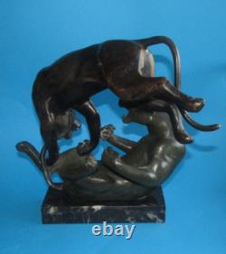 Bronze Animalier Sculpture of Panthers Art Deco 28cm h